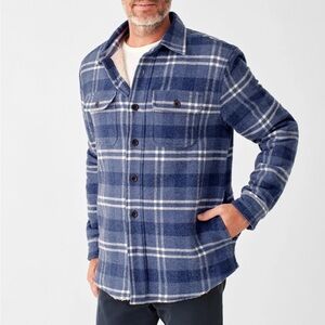 Faherty HIGH PILE FLEECE SHIRT JACKET PLAID CPO IN VINTAGE BLUE PLAID Mens Sz M